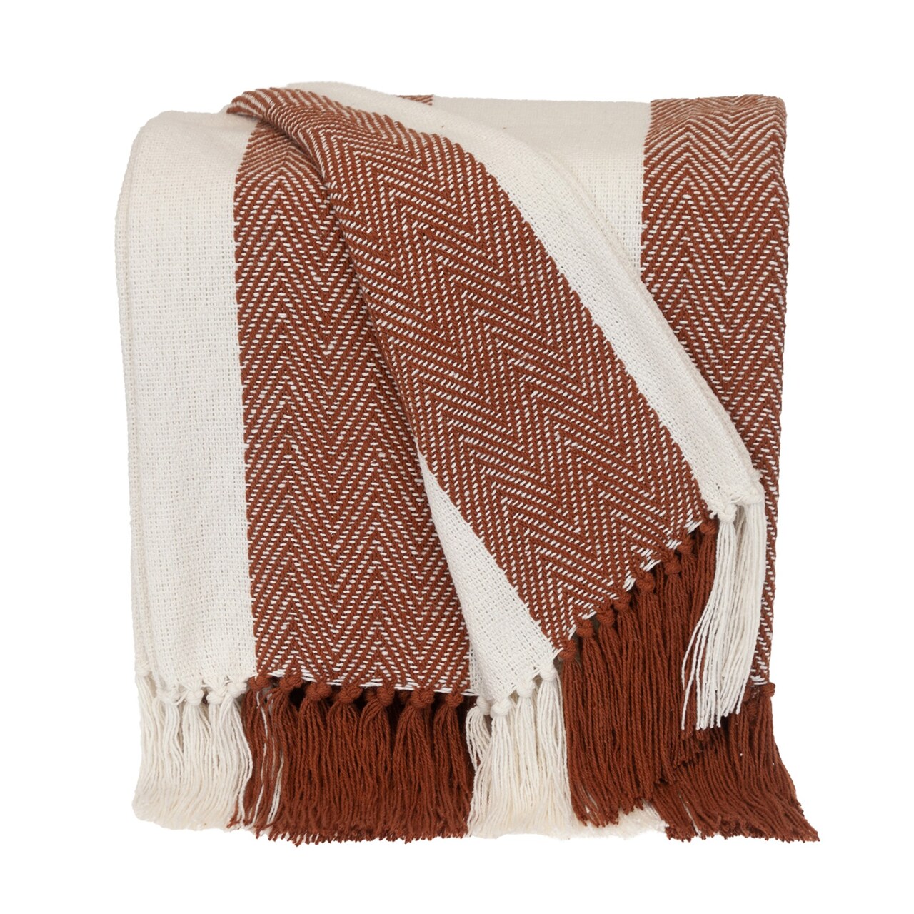 Nassau Collection Striped Cotton Throw Blanket - 50" x 60" - Rust Brown and White